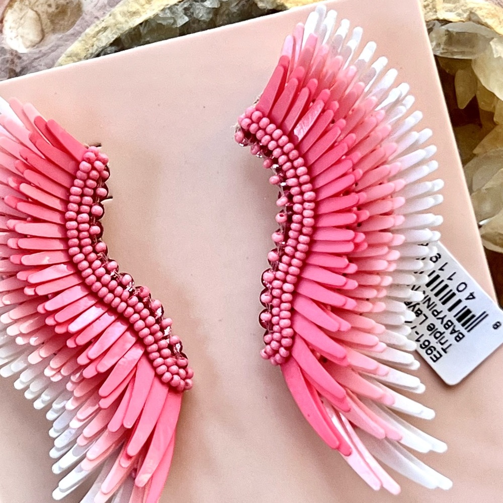 πΊπHPππΊ NWT Mignonne Gavigan Midi Madeline Earrings Triple Layered Pink & White - Picture 6 of 16